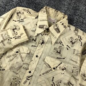 Vintage Wrangler Shirt Mens Large Beige CB Radio Trucker Western Long Sleeve USA